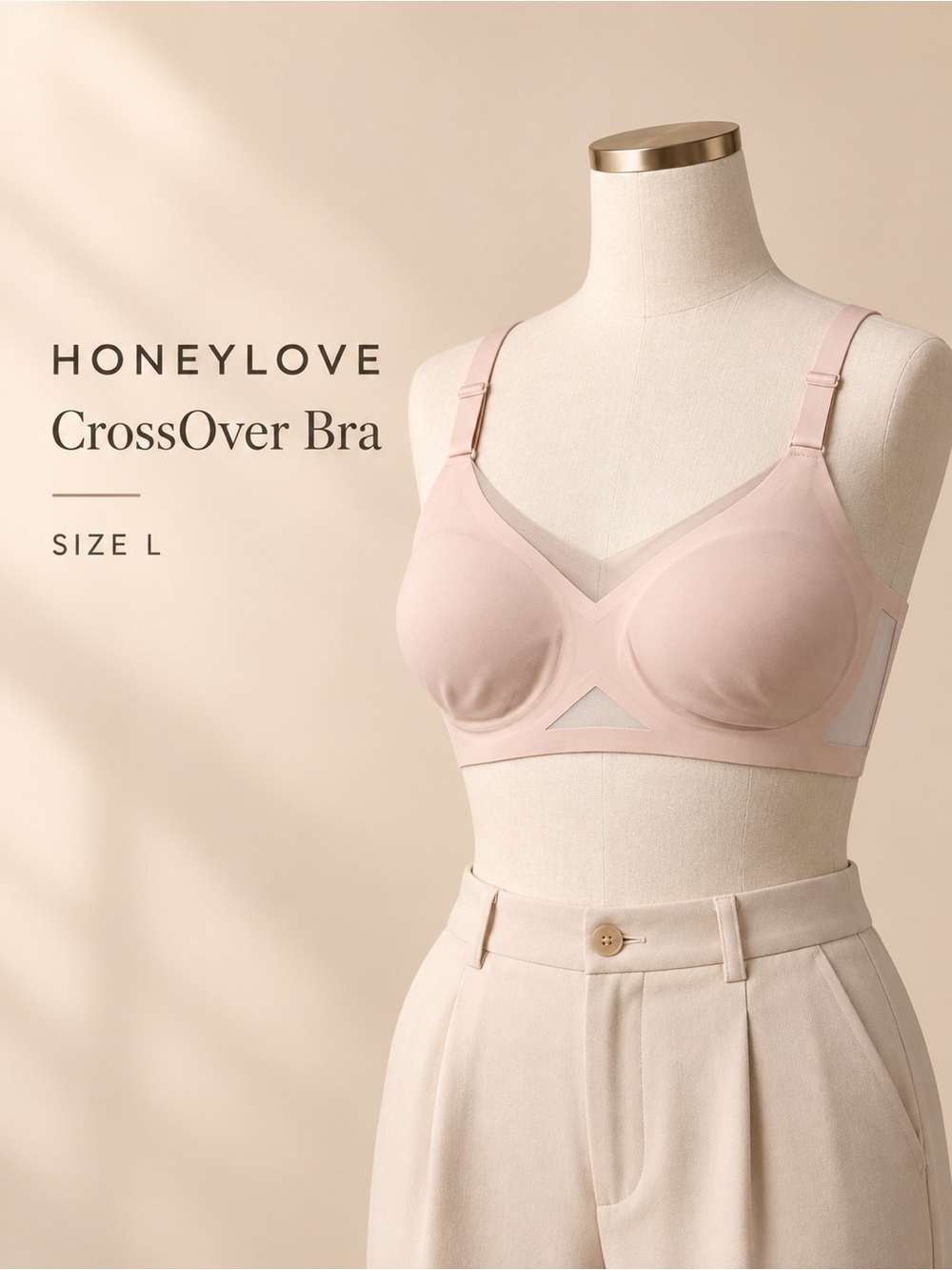 Honeylove CrossOver Wireless Bra Pink Cloud Size L